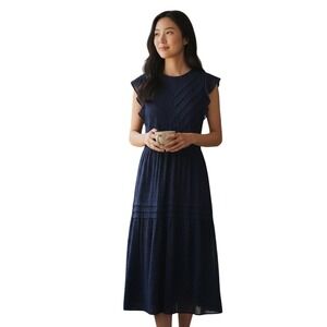 Angashion Elegant Navy Blue Women's Maxi Dress Minimalist‎ Size Small